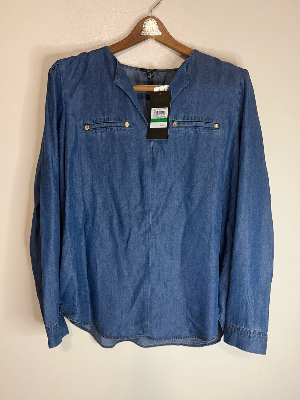 Jones Ny NWT  Denim-Style Long Sleeve Shirt - Blue Size large